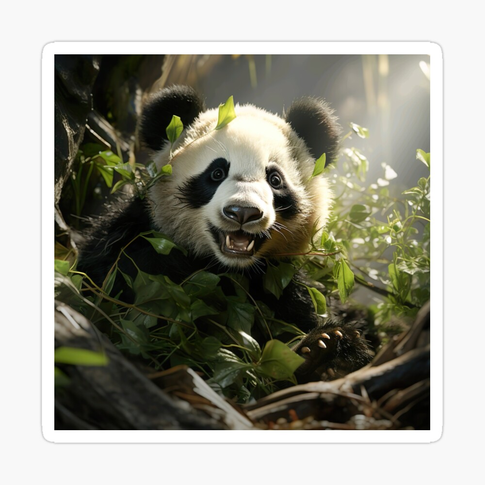 A playful panda, happily munching on bamboo, in a cute and cheerful art  style, with a moderate level of detail. sticker, joyful, vibrant colors,  cartoonish style, vector, contour, white background