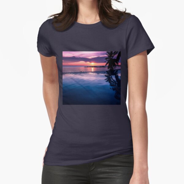 Tropical sunset pool Fitted T-Shirt