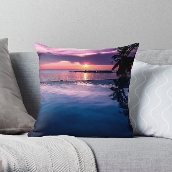 Tropical sunset pool Throw Pillow