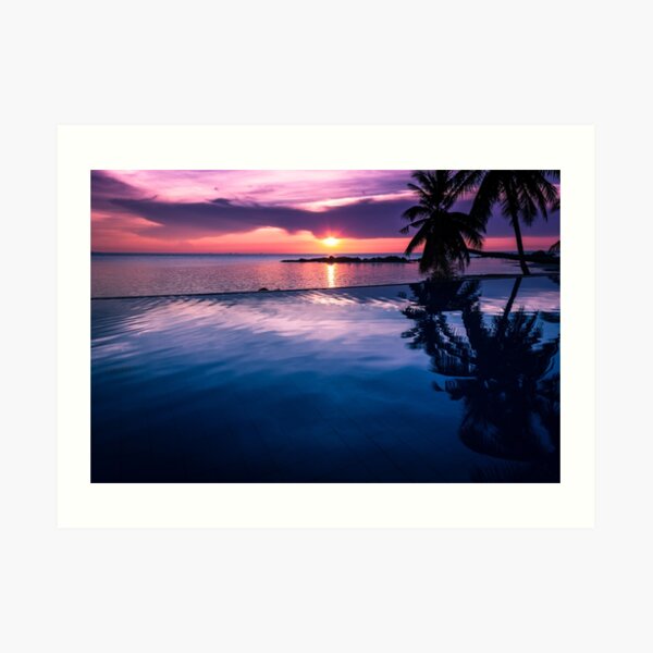 Tropical sunset pool Art Print