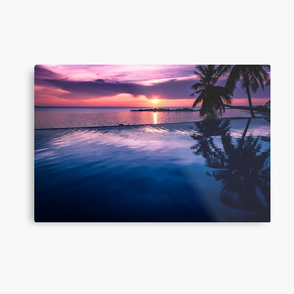 Tropical sunset pool Metal Print