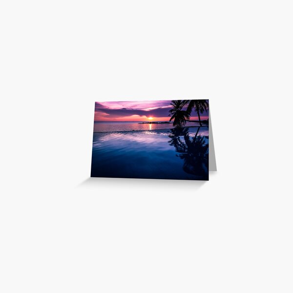 Tropical sunset pool Greeting Card