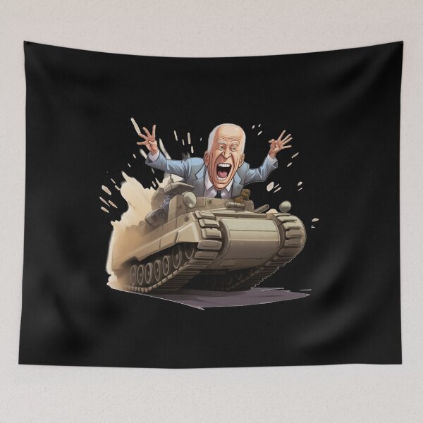 Item preview, Joe Biden rides tank, funny caricature, comic designed and sold by Mateusz Majcherek.