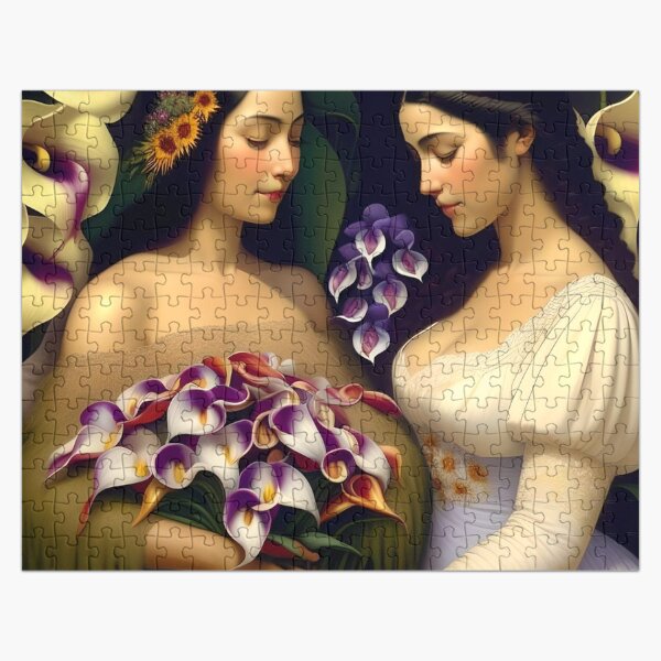 Artikel-Vorschau von Die Calla-Lilien-Verkäufer, zwei Schwestern aus Oaxaca de Juarez bringen Blumen zum Blumenmarkt Mexikanisches Stillleben von Diego Rivera, designt und verkauft von Jéanpaul  Ferro.