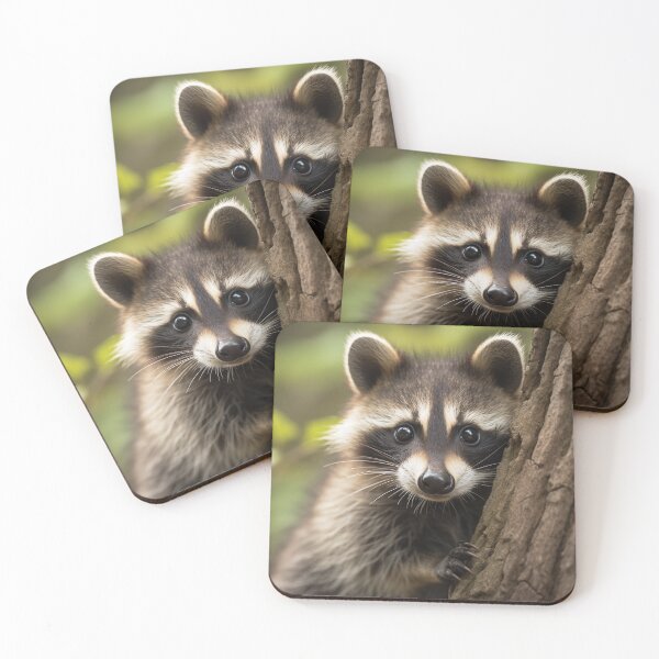 Item preview, Portrait of a baby raccoon against a tree trunk designed and sold by Maelgoa.
