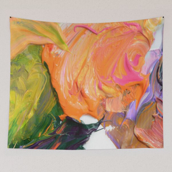 Item preview, Colorful oil paint of different colors on a palette and brushes on white background designed and sold by MTShoppingLine.
