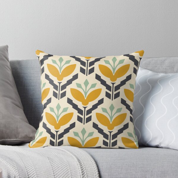 Item preview, KF 0091 C - Vintage Retro Lily Flower 70s Modern Geometric Floral Pattern Yellow on Cream designed and sold by KhakiFinch.