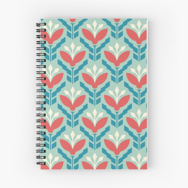 Item preview, KF 0091 H - Vintage Retro Lily Flower 70s Modern Geometric Floral Pattern in Blue and Red designed and sold by KhakiFinch.
