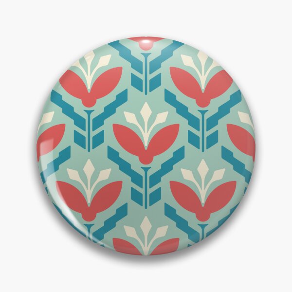 Item preview, KF 0091 H - Vintage Retro Lily Flower 70s Modern Geometric Floral Pattern in Blue and Red designed and sold by KhakiFinch.