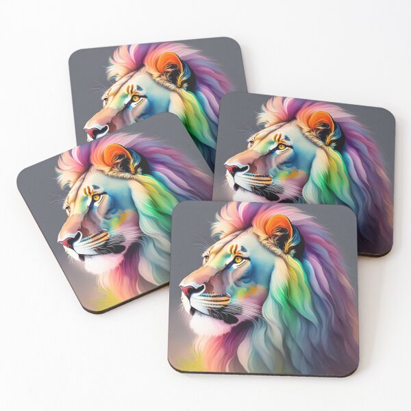 Item preview, A confident Lion King Rainbow Watercolour, colourful mane designed and sold by Magical-bear.