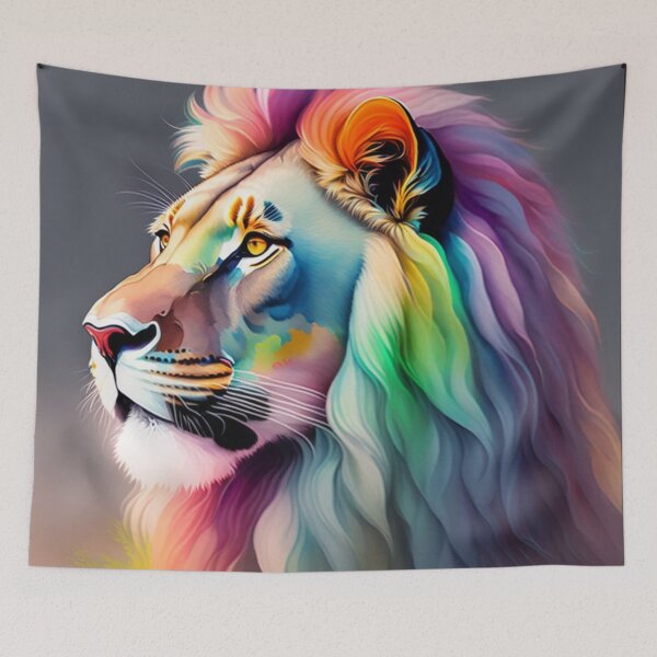 Item preview, A confident Lion King Rainbow Watercolour, colourful mane designed and sold by Magical-bear.