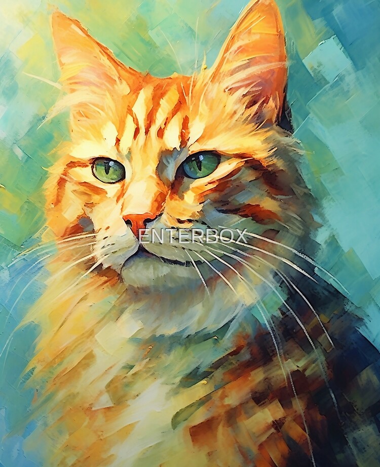 Graceful Charm: Ginger Cat Oil Painting Print - Wall Art for Cat