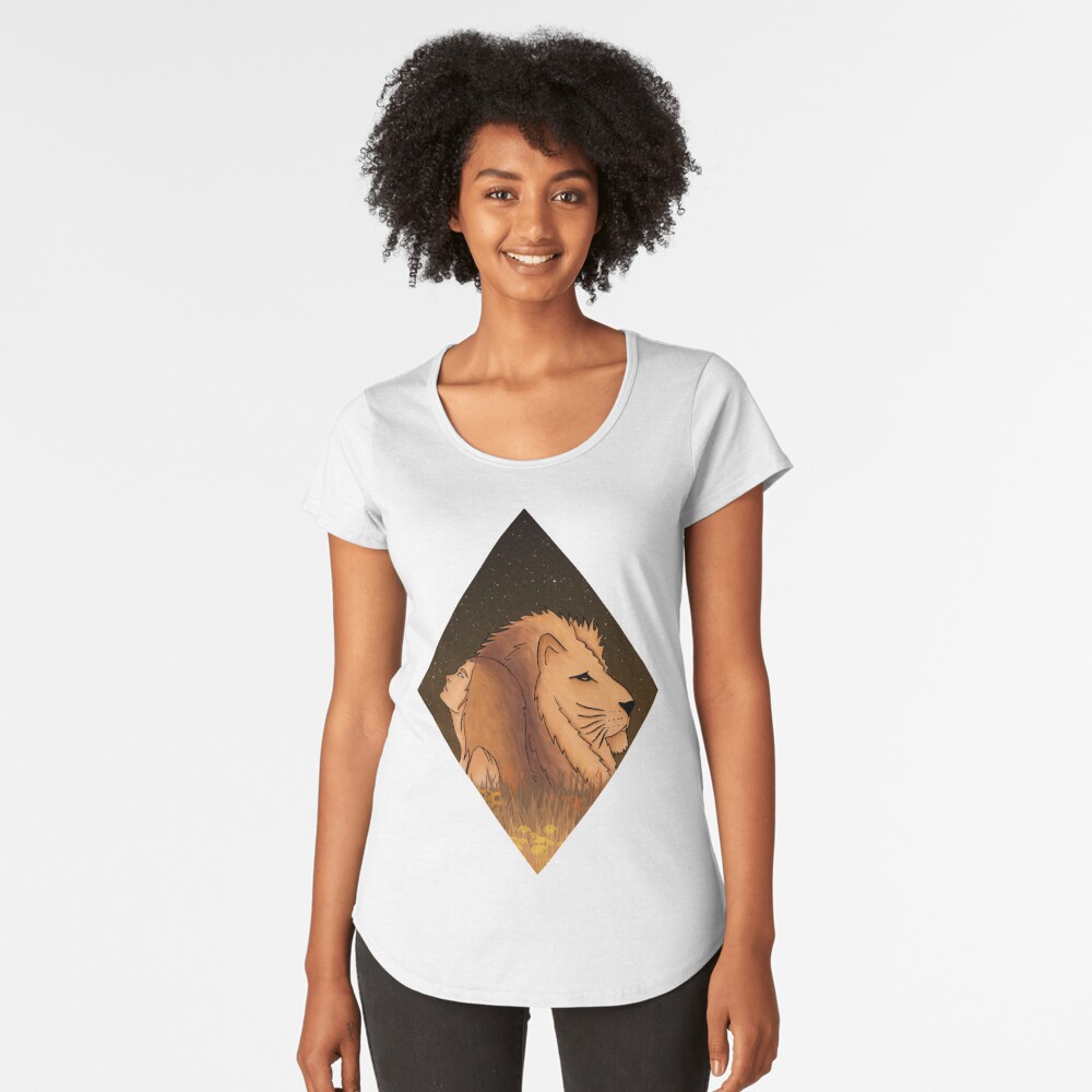 T-shirt premium échancré « La Dame et le Lion sous le ciel nocturne» 