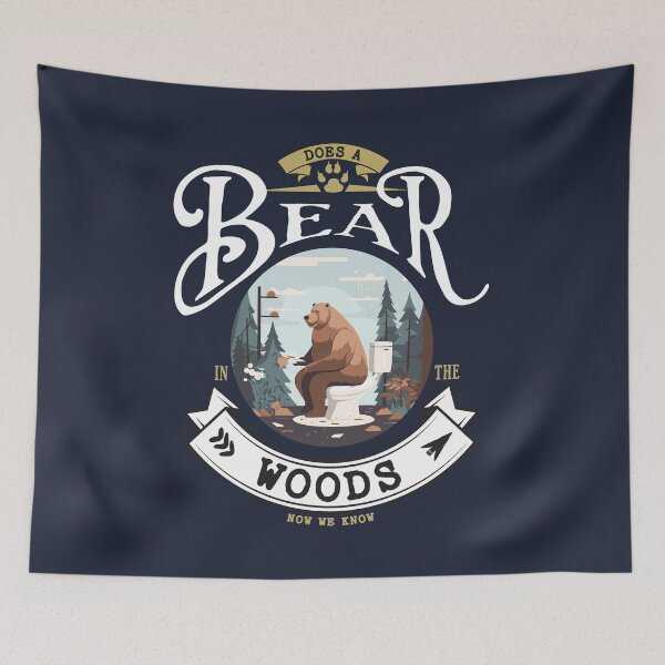 Item preview, Bear in the Woods - Brown Bear sitting on a toilet in the middle of the woods designed and sold by Sir Meow Meow.