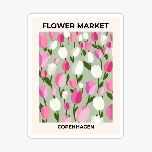 “Flower Market Copenhagen - Tulips Pink And Sage Green Floral” Sticker