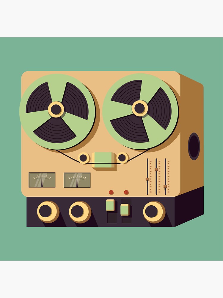Vintage audio reel to reel tape recorder, vector illustration