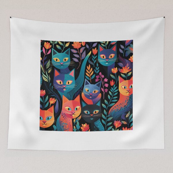 Item preview, Colourfull friendly cats pattern designed and sold by SmileshareShop.