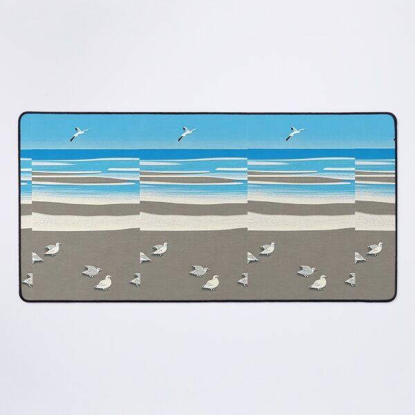 Item preview, Beach Waves linograph folk art designed and sold by Earth Nature Creations.