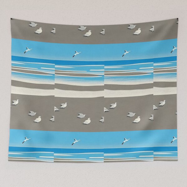 Item preview, Beach Waves linograph folk art designed and sold by Earth Nature Creations.