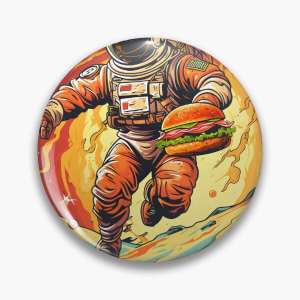 Item preview, Human Astronaut with Hamburger on Arm in Space | Vibrant Fantasy Landscape designed and sold by 24hSpaceMadness.
