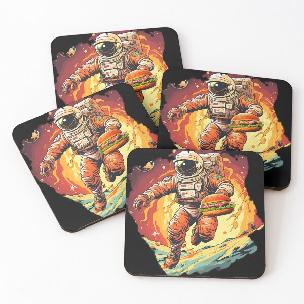 Item preview, Human Astronaut with Hamburger on Arm in Space | Vibrant Fantasy Landscape designed and sold by 24hSpaceMadness.