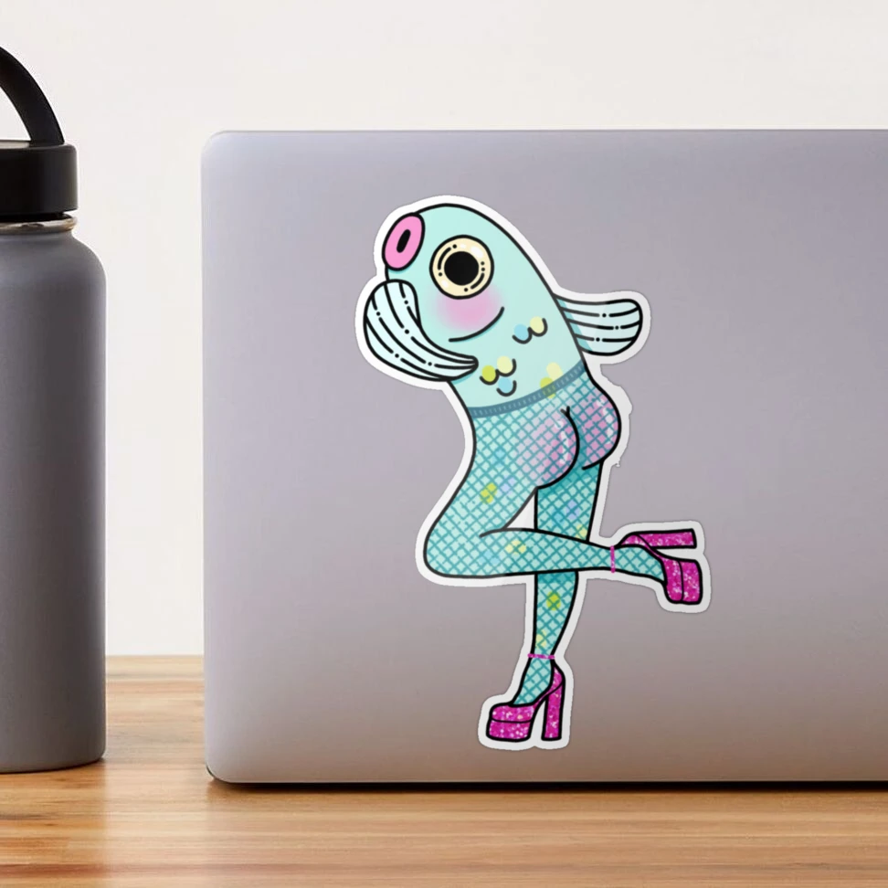 Fish-Nets (Reverse Mermaid) Pink Version Sticker for Sale by