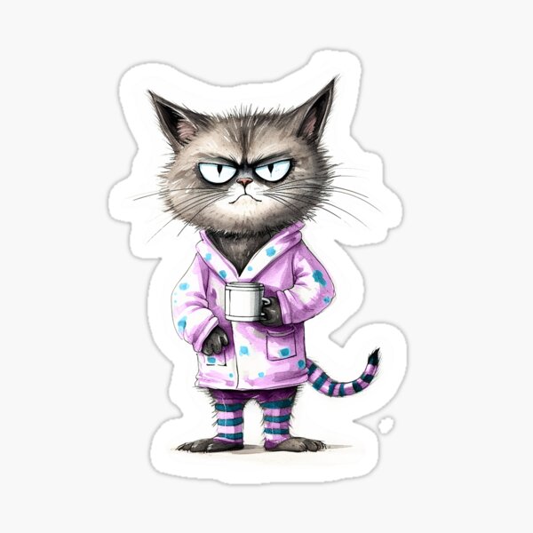 Cat before breakfast. Be aware! 02 Pink Sticker