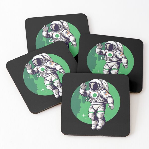 Item preview, Astronaut Waving with Outstretched Arms | Dark White and Emerald Nostalgic Illustration designed and sold by 24hSpaceMadness.
