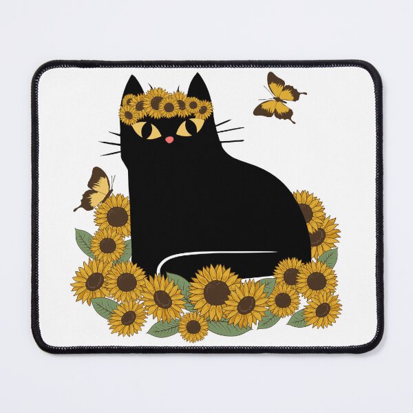 Item preview, Mid Century hippie black cat with sunflowers designed and sold by BattaAnastasia.