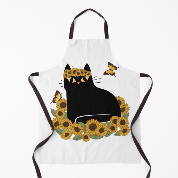 Item preview, Mid Century hippie black cat with sunflowers designed and sold by BattaAnastasia.