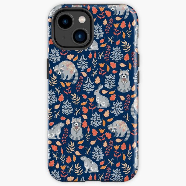 Fairy forest with raccoons and hares, silver fir trees, flowers and herbs. iPhone Tough Case
