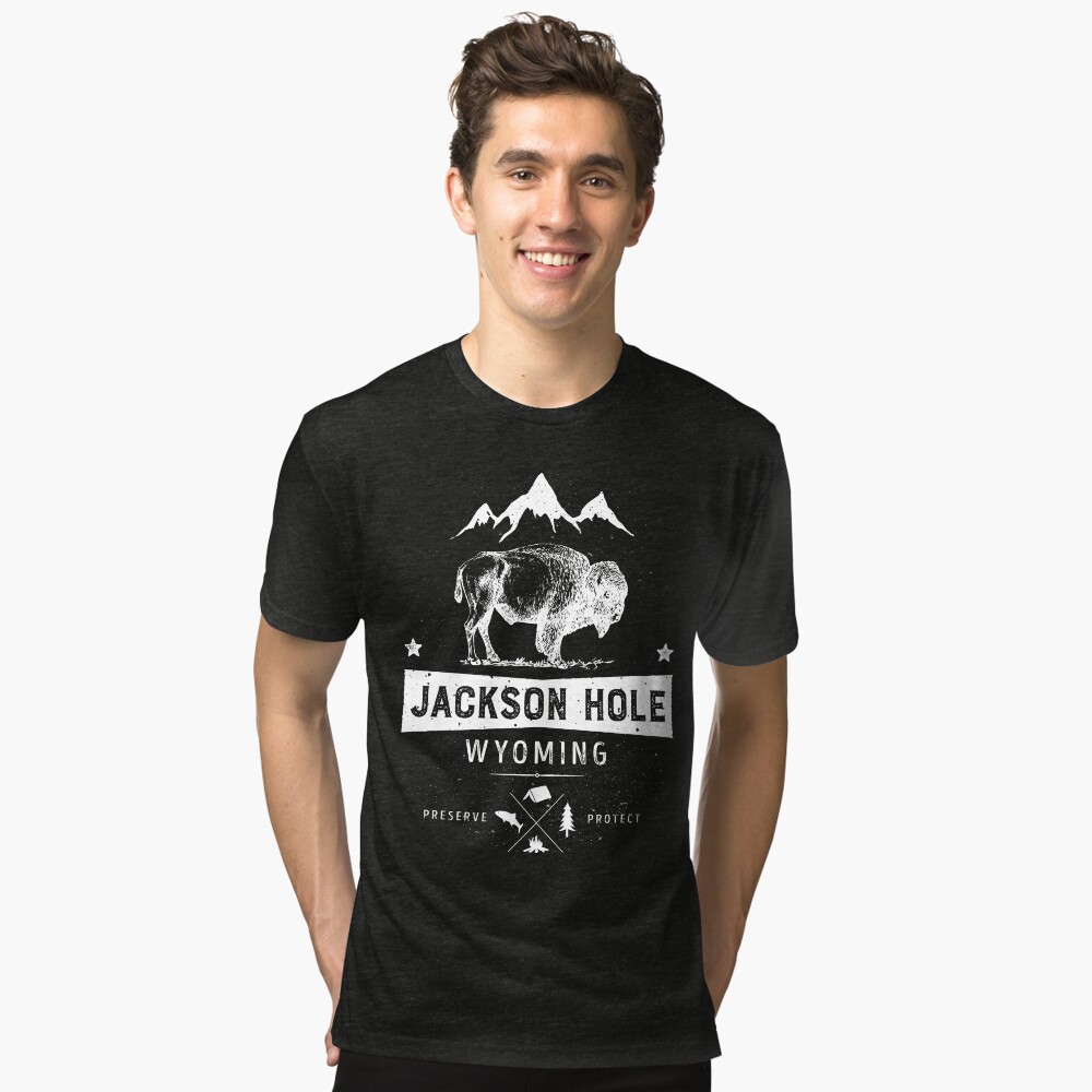 "Jackson Hole T Shirt Wyoming Vintage Bison Buffalo Men Women" Tshirt