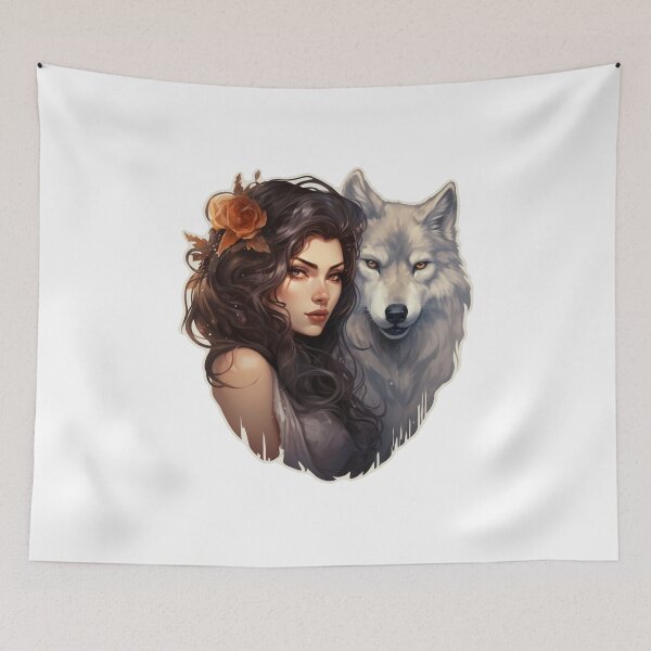 Item preview, Beauty woman with wild wolf  designed and sold by SmileshareShop.