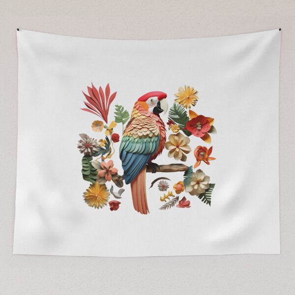 Item preview, This vibrant illustration features a colorful parrot perched among a beautiful array of flowers designed and sold by BogatyrovaOlena.