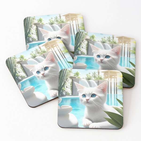 Item preview, Asian Paradise - Pool, Bamboo, Palms and Kitten Haruko designed and sold by YuniaMiyu.