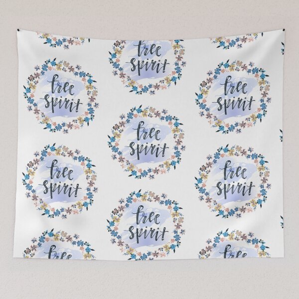 Item preview, Free spirit hand drawn lettering phrase with floral wreath at watercolor background. Modern brush calligraphy. Boho and gypsy style. designed and sold by MilaOkie.