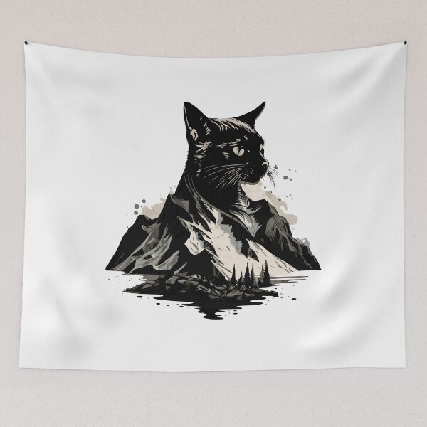 Item preview, cat and mountain landscape designed and sold by PositiveIdeas.