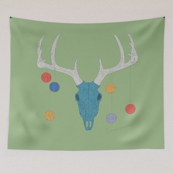 Item preview, Reindeer skull with baubles green and blue by Gorilla Bark designed and sold by GorillaBark.