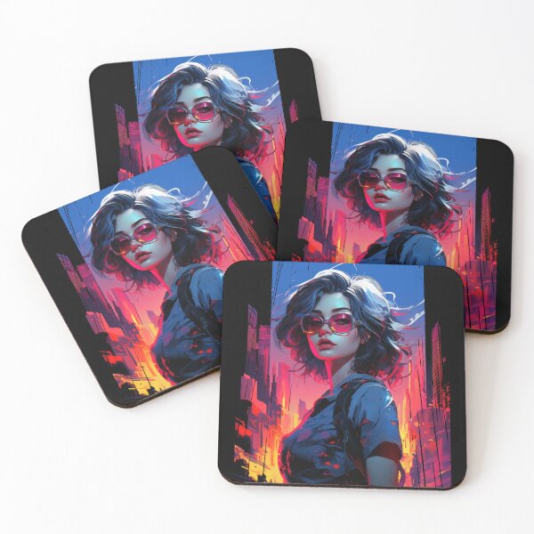 Item preview, Cyberpunk style anime girl with glasses,city on fire designed and sold by SwiftArtHaven.