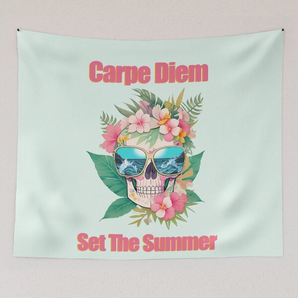 Item preview, Tropical skull head with and cute sunglasses, cool beach, leaves and flowers T-Shirt designed and sold by Collagedream.
