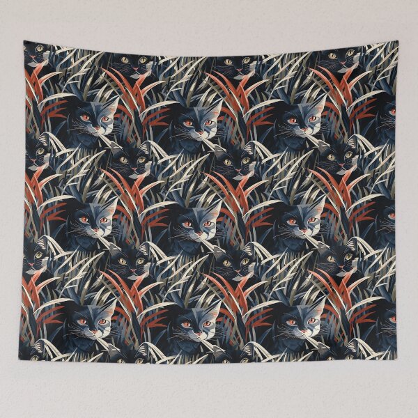 Item preview, Enigmatic Felines - Furry Cats in Graphic Green Grass designed and sold by vadimcarazan.