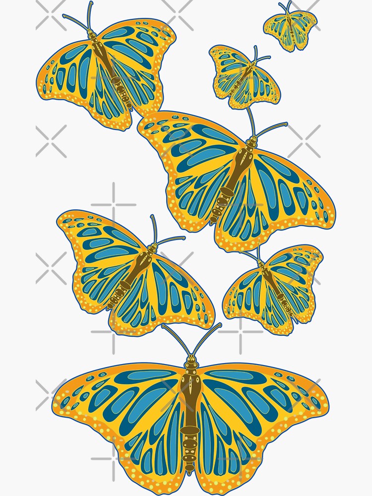 Butterflies yellow and blue retro style Sticker for Sale by AuburnQuailArt