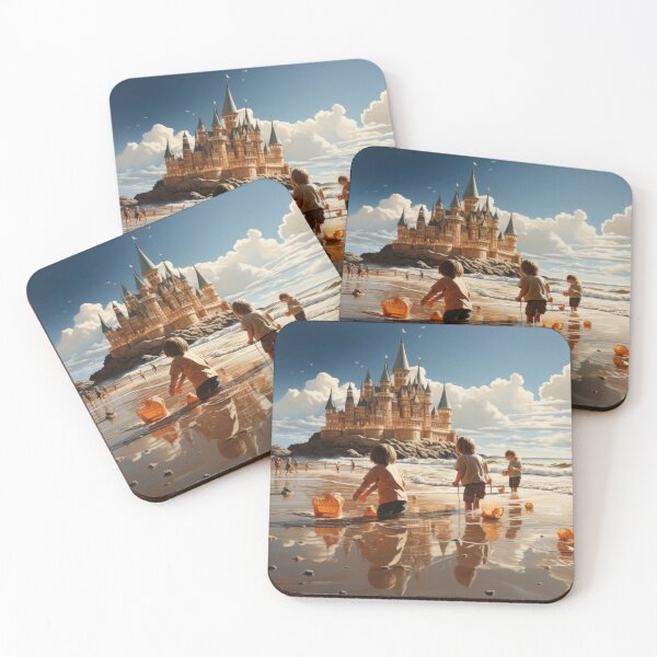 Item preview, Children playing at the beach with magic castell in the backround AI Mid Journey.  designed and sold by phelanartwork67.