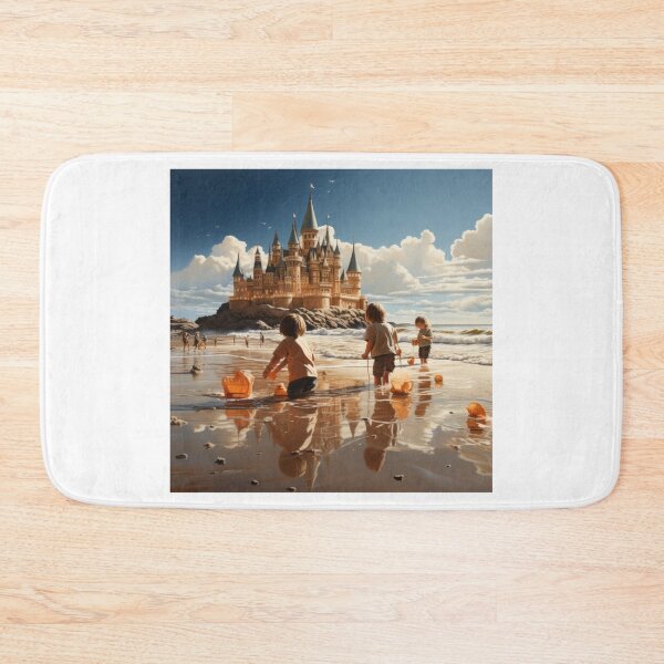 Item preview, Children playing at the beach with magic castell in the backround AI Mid Journey.  designed and sold by phelanartwork67.