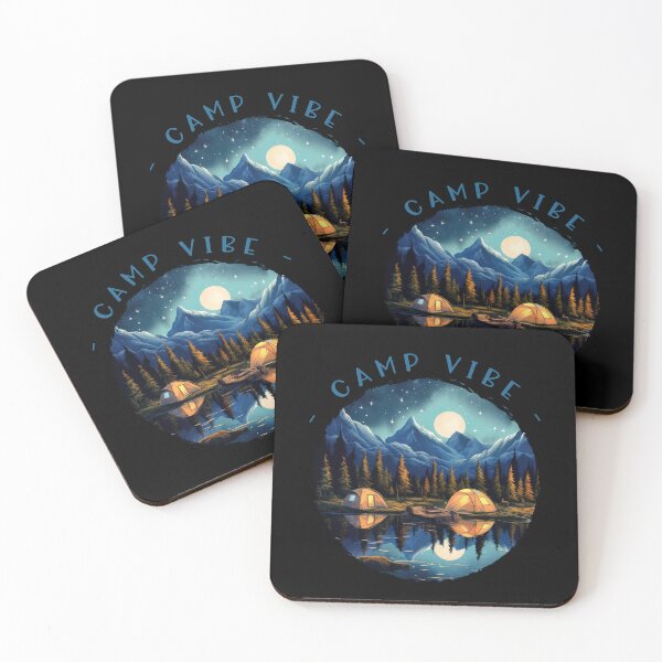 Item preview, Camp Vibe Tents And Campfire With Mountains Forest Lake By Night With Moon designed and sold by xenami.