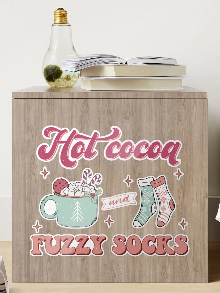 hot cocoa and fuzzy socks sweatshirt, christmas sweater, by DAM Creative,  Sticker for Sale by DAM Creative