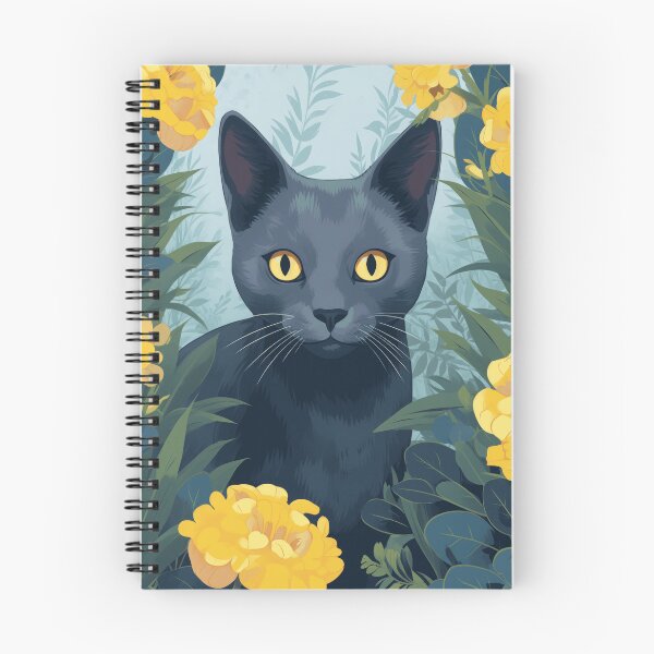 Item preview, Beautiful Russian Blue Cat Yellow Flowers designed and sold by LilyBell6.