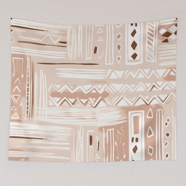 Item preview, Boho Mudcloth Beige and Pink Pattern designed and sold by trajeado14.