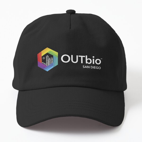Aperçu de l'œuvre Logo arc-en-ciel OUTbio San Diego avec texte blanc horizontal créée et vendue par OUTbioSanDiego.