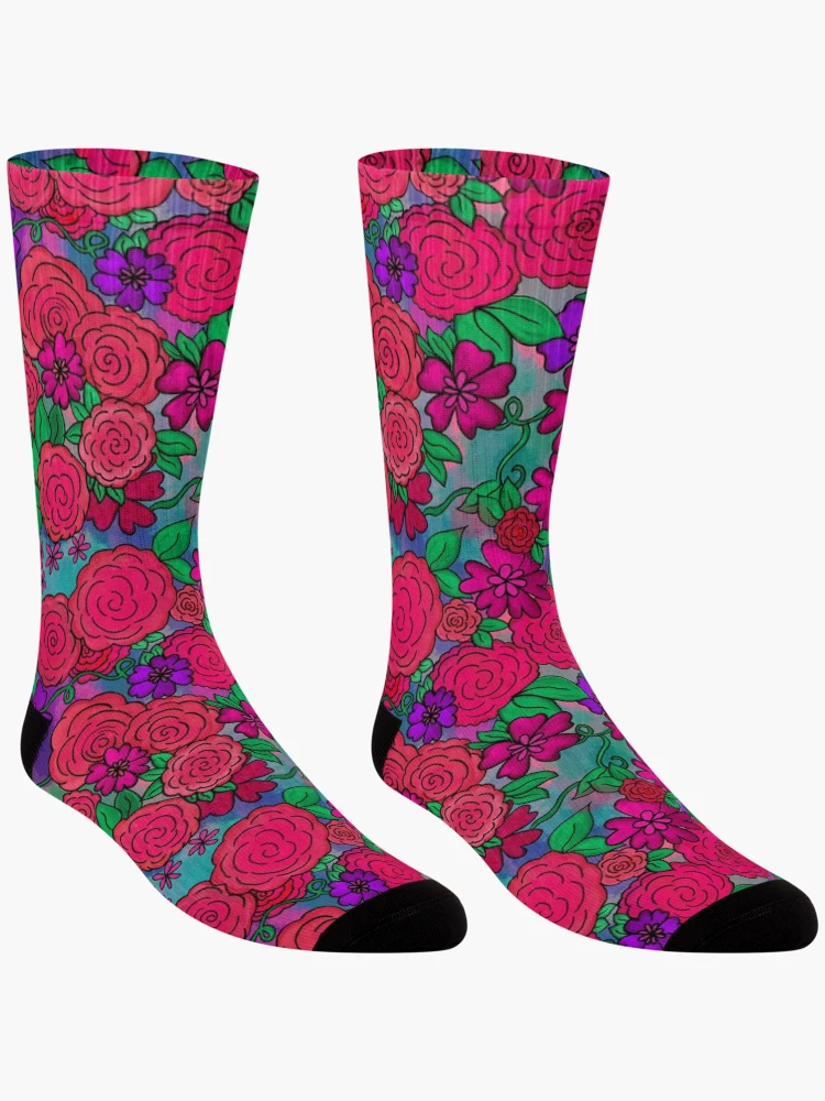 Thumbnail 3 of 5, Socks, Spring Floral Roses designed and sold by Kristi Duggins.